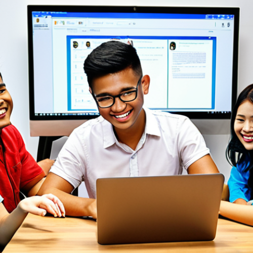 Home 4 **Image Prompt:** A vibrant, modern co-working space in Kuala Lumpur. A young Malaysian tutor with a TESOL certificate is smiling and teaching English online to a diverse group of international students via laptop. The scene conveys flexibility, global connection, and a modern career.