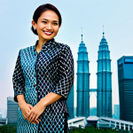 **Image Prompt:** "A successful Malaysian businesswoman in a professional batik kebaya, smiling confidently in front of the Petronas Twin Towers, Kuala Lumpur skyline in the background, fully clothed, appropriate attire, safe for work, perfect anatomy, natural proportions, professional photography, high quality, modest dress."