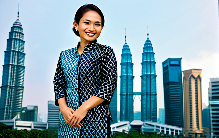 **Image Prompt:** "A successful Malaysian businesswoman in a professional batik kebaya, smiling confidently in front of the Petronas Twin Towers, Kuala Lumpur skyline in the background, fully clothed, appropriate attire, safe for work, perfect anatomy, natural proportions, professional photography, high quality, modest dress."